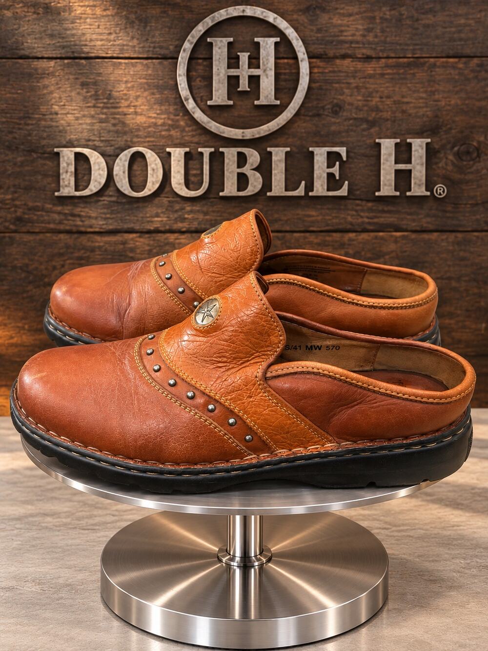 Double H Brown Leather Western Mule Clogs Shoes Women’s 9.5 / EU 41